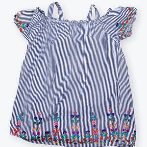 Peek Girls Cotton Striped Embroided Cold Shoulder Dress L
